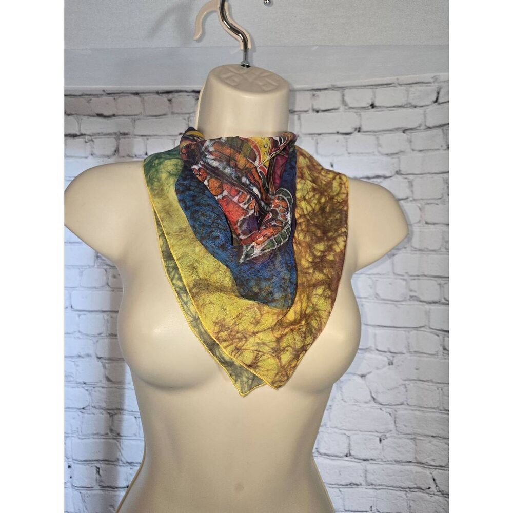 Vintage Womens Egyptian Print Square Chiffon Silk Neck Or Head Scarf